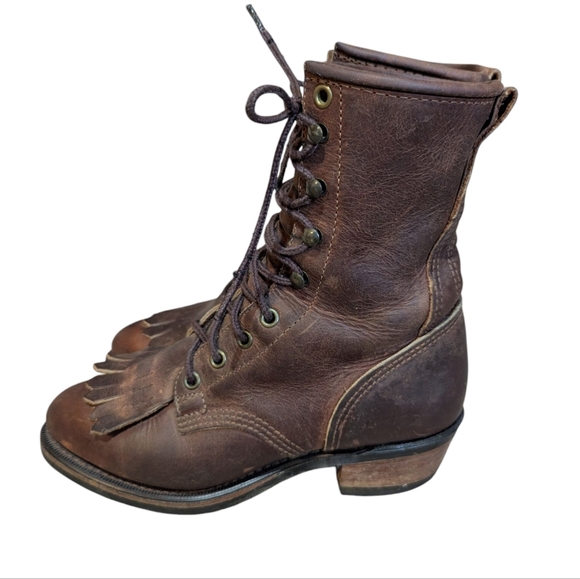 Durango Shoes - Vintage Durango Roper Boots size 7 Leather Kiltie Western Cowgirl Vibram Sole